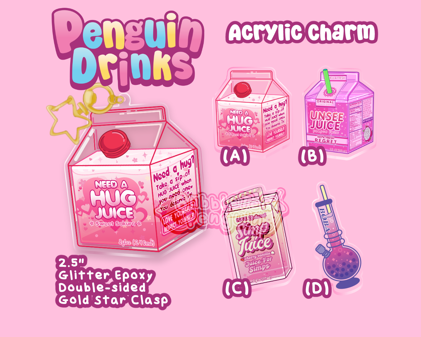 PENGUIN MEME DRINKS 2.5IN CHARMS