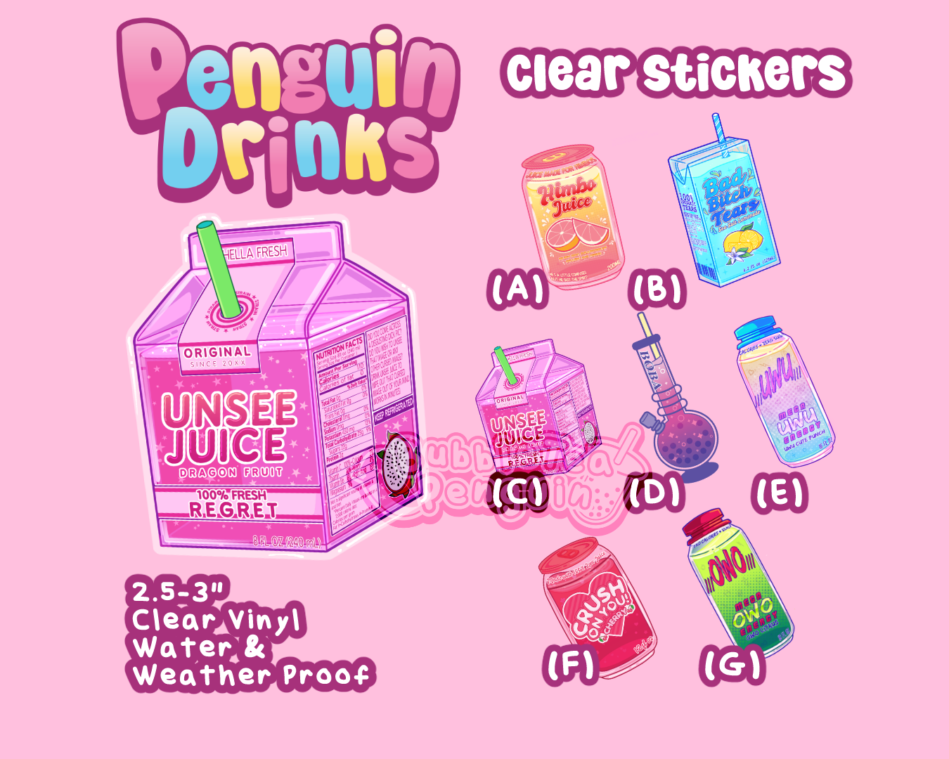 PENGUIN MEME DRINKS CLEAR STICKERS