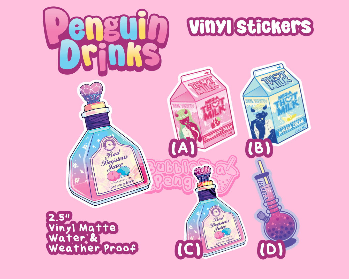 PENGUIN MEME DRINKS VINYL STICKERS