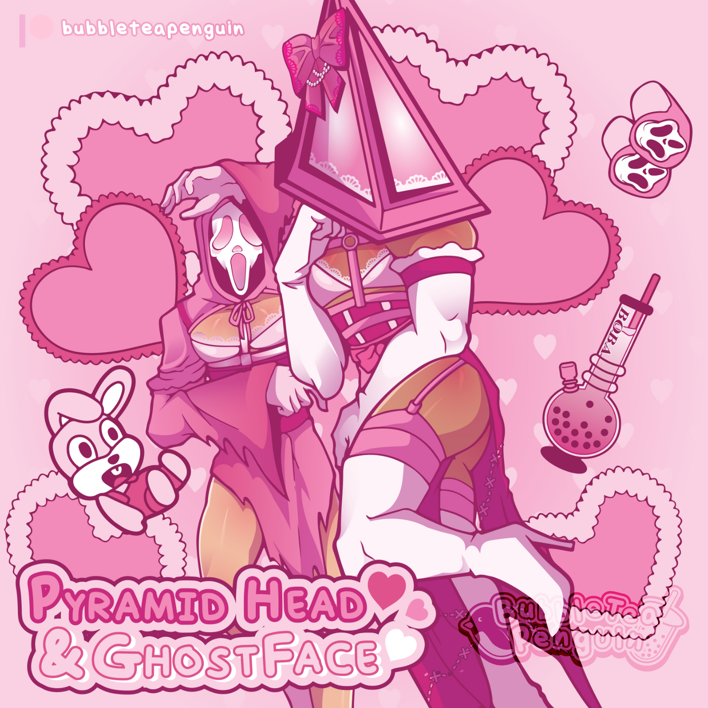 [PATREON EXCLUSIVE] GHOSTFACE & PYRAMID HEAD SLEEPOVER 4 X 6 IN STICKER SHEET