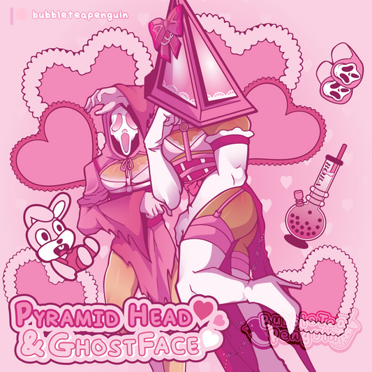 [PATREON EXCLUSIVE] GHOSTFACE & PYRAMID HEAD SLEEPOVER 4 X 6 IN STICKER SHEET