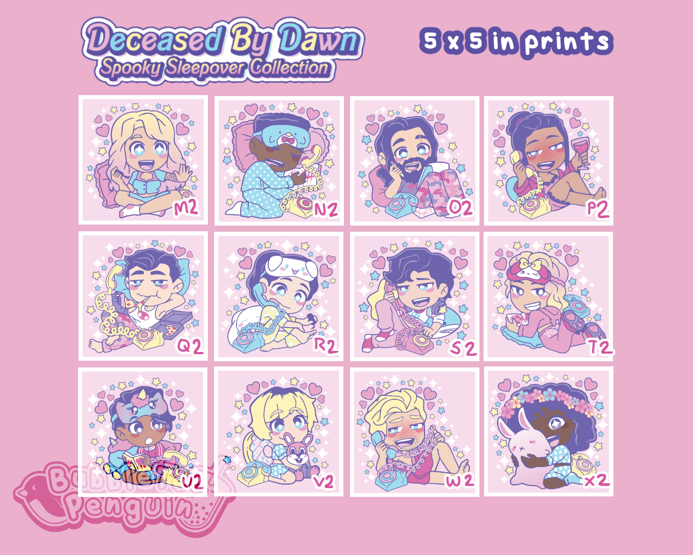 CLEARANCE DBD SLEEPOVER CHIBI SURVIVORS 5 X 5 IN PRINTS Boba clearance-dbd-sleepover-chibi-survivors-5-x-5-in-prints-boba
